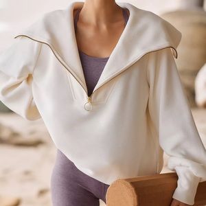 Varley Vine Half Zip Pullover in Ivory size S